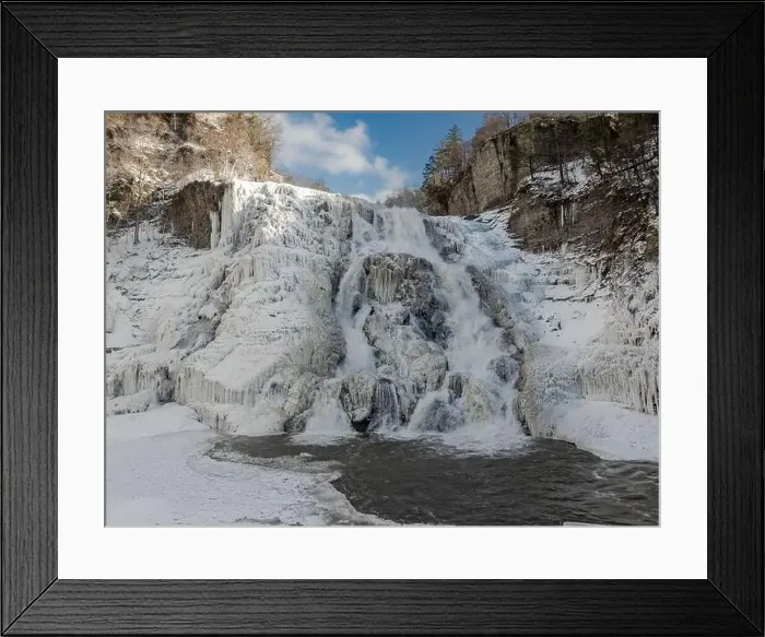 Framed Print : Afternoon winter aerial photo of frozen Ithaca Falls on Fall Creek, City of Ithaca, NY, USA 01-21-2024 Framed Print : Afternoon winter aerial photo of frozen Ithaca Falls on Fall Creek, City of Ithaca, NY, USA 01-21-2024