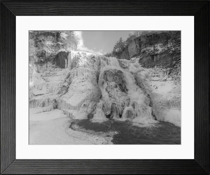 Framed Print : Afternoon winter aerial photo of frozen Ithaca Falls on Fall Creek, City of Ithaca, NY, USA 01-21-2024 Framed Print : Afternoon winter aerial photo of frozen Ithaca Falls on Fall Creek, City of Ithaca, NY, USA 01-21-2024
