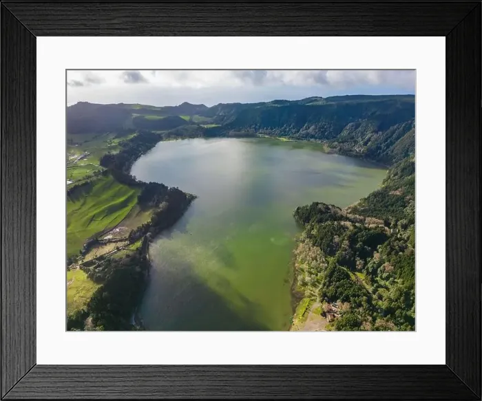 Framed Print : Hot and geothermal pools with park and mountains with forest in the background in the famous Furnas Framed Print : Hot and geothermal pools with park and mountains with forest in the background in the famous Furnas