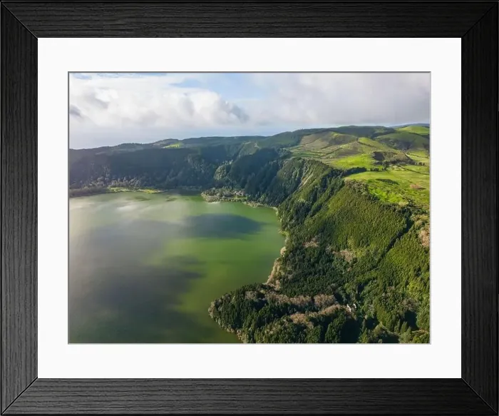Framed Print : Hot and geothermal pools with park and mountains with forest in the background in the famous Furnas Framed Print : Hot and geothermal pools with park and mountains with forest in the background in the famous Furnas