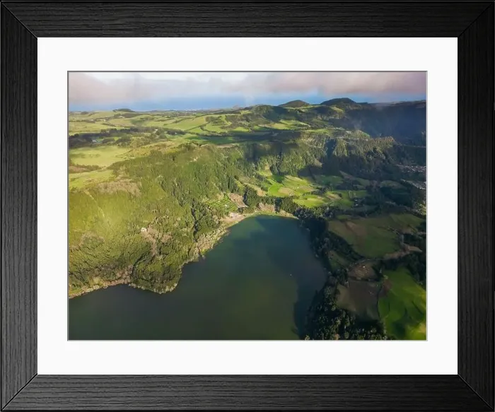 Framed Print : Hot and geothermal pools with park and mountains with forest in the background in the famous Furnas Framed Print : Hot and geothermal pools with park and mountains with forest in the background in the famous Furnas