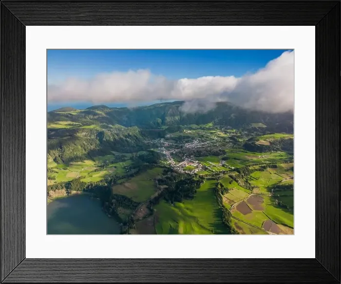 Framed Print : Hot and geothermal pools with park and mountains with forest in the background in the famous Furnas Framed Print : Hot and geothermal pools with park and mountains with forest in the background in the famous Furnas