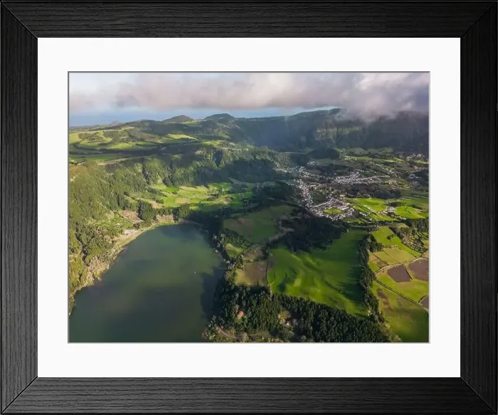Framed Print : Hot and geothermal pools with park and mountains with forest in the background in the famous Furnas Framed Print : Hot and geothermal pools with park and mountains with forest in the background in the famous Furnas