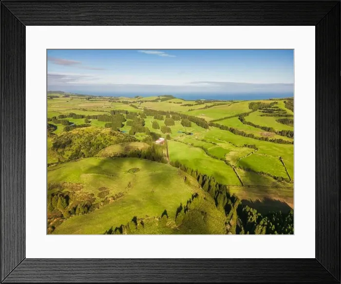 Framed Print : Hot and geothermal pools with park and mountains with forest in the background in the famous Furnas