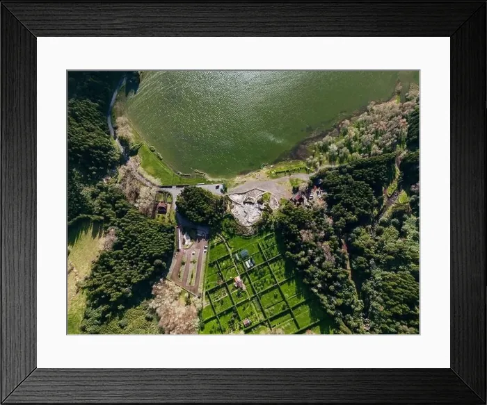 Framed Print : Hot and geothermal pools with park and mountains with forest in the background in the famous Furnas Framed Print : Hot and geothermal pools with park and mountains with forest in the background in the famous Furnas