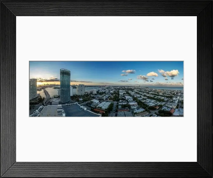 Framed Print : Aerial sunset over Miami South Beach with luxury residential buildings, Art Nuevo houses Framed Print : Aerial sunset over Miami South Beach with luxury residential buildings, Art Nuevo houses