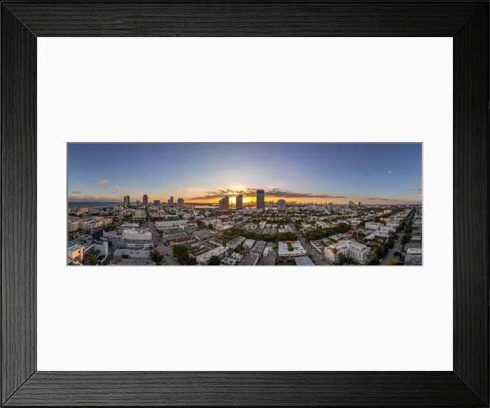 Framed Print : Aerial sunset over Miami South Beach with luxury residential buildings, Art Nuevo houses Framed Print : Aerial sunset over Miami South Beach with luxury residential buildings, Art Nuevo houses