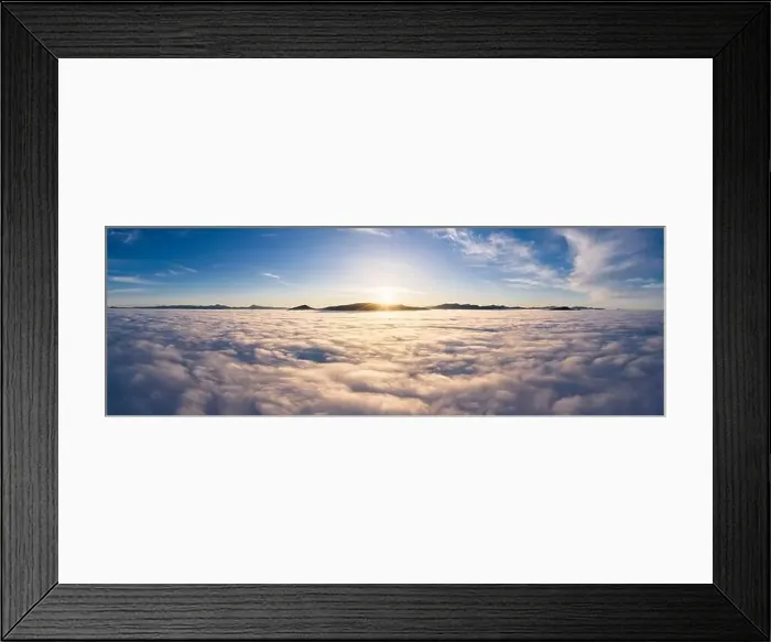 Framed Print : Landscape above the clouds with mountain peaks at sunrise. Dramatic cloudscape from aerial view Framed Print : Landscape above the clouds with mountain peaks at sunrise. Dramatic cloudscape from aerial view