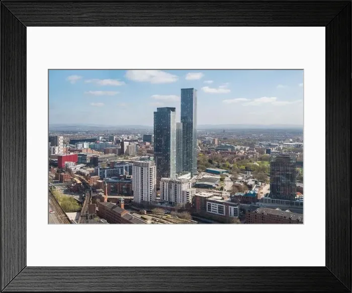 Framed Print : Aerial photograph of Deansgate Square residential towers Framed Print : Aerial photograph of Deansgate Square residential towers