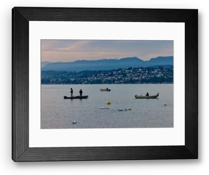 Framed Print : Aerial view of fishing in the Lake Zurich in the winter morning, Zurich, Switzerland Framed Print : Aerial view of fishing in the Lake Zurich in the winter morning, Zurich, Switzerland