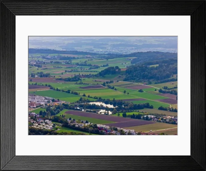 Framed Print : Aerial view of green landscape of Zurich in the winter, Switzerland Framed Print : Aerial view of green landscape of Zurich in the winter, Switzerland