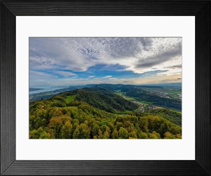 Framed Print : Aerial view of green landscape of Zurich in the winter, Switzerland Framed Print : Aerial view of green landscape of Zurich in the winter, Switzerland