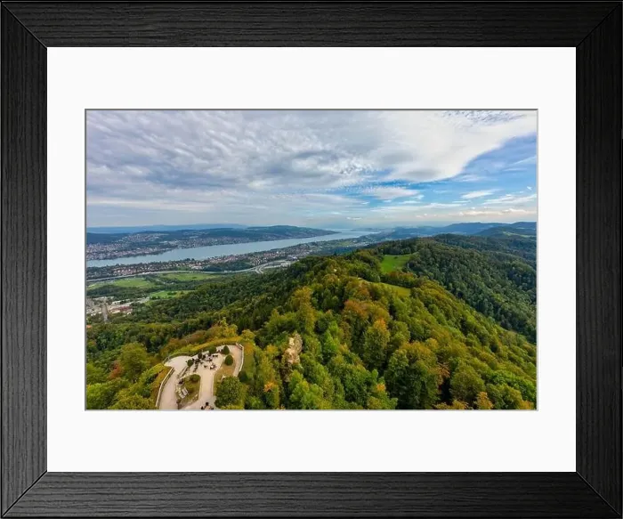 Framed Print : Aerial view of green landscape of Zurich in the winter, Switzerland Framed Print : Aerial view of green landscape of Zurich in the winter, Switzerland