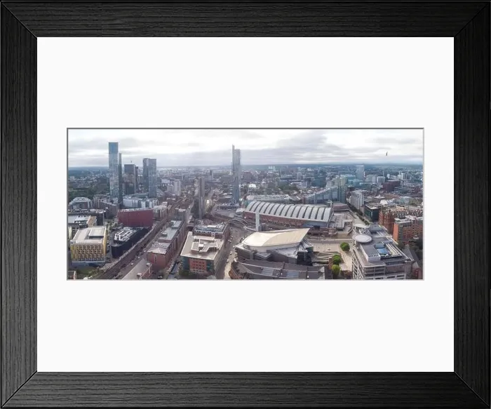 Framed Print : Panoramic aerial photograph of Manchester city centre