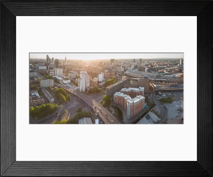 Framed Print : Panoramic aerial photograph of Manchester city centre Framed Print : Panoramic aerial photograph of Manchester city centre