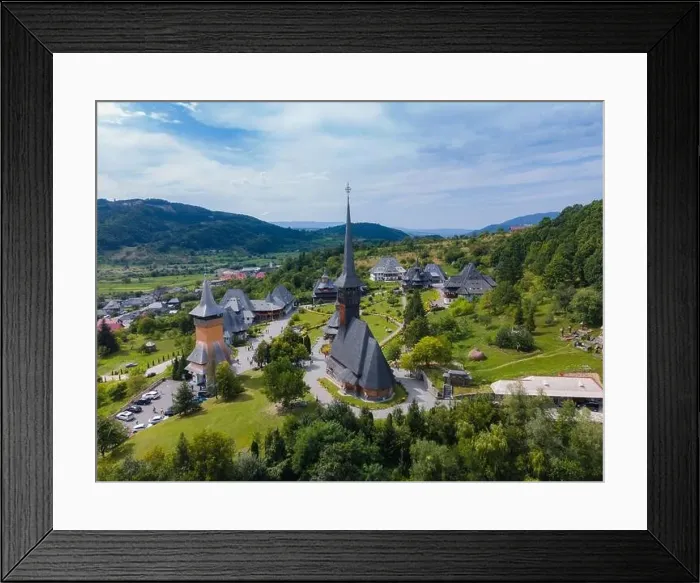 Framed Print : Aerial photography of Barsana monastery located in Maramures County