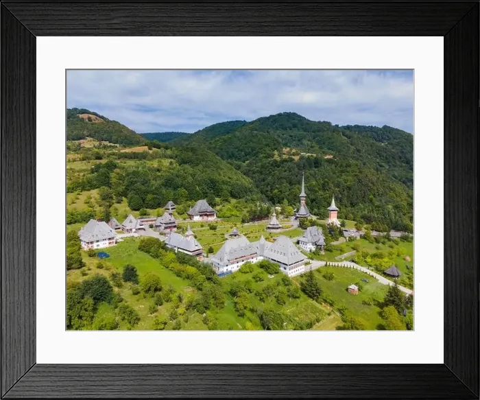 Framed Print : Aerial photography of Barsana monastery located in Maramures County Framed Print : Aerial photography of Barsana monastery located in Maramures County