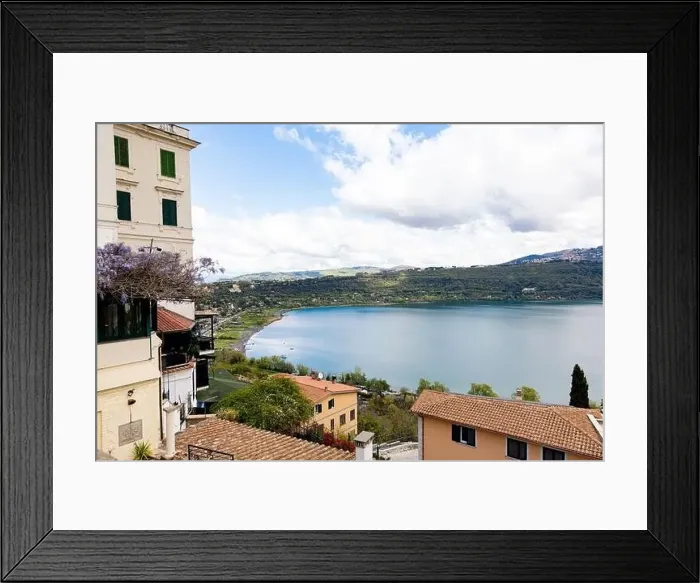 Framed Print : Photograph taken in Castel Gandolfo, Italy, from an elevated perspective, capturing a view of the lake and mountains Framed Print : Photograph taken in Castel Gandolfo, Italy, from an elevated perspective, capturing a view of the lake and mountains