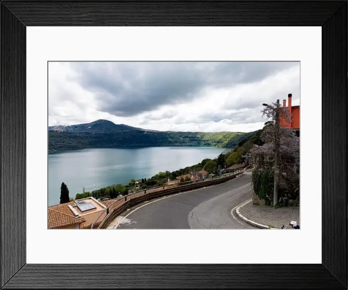 Framed Print : Photograph taken in Castel Gandolfo, Italy, from an elevated perspective, capturing a view of the lake and mountains Framed Print : Photograph taken in Castel Gandolfo, Italy, from an elevated perspective, capturing a view of the lake and mountains