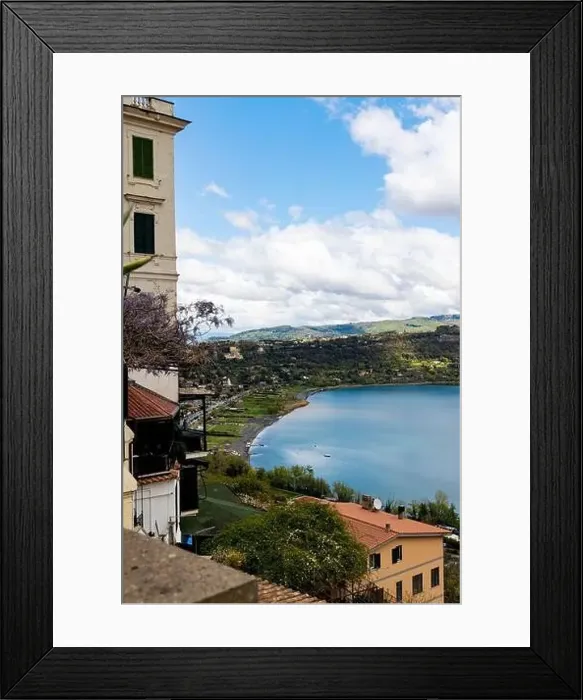 Framed Print : Photograph taken in Castel Gandolfo, Italy, from an elevated perspective, capturing a view of the lake and mountains Framed Print : Photograph taken in Castel Gandolfo, Italy, from an elevated perspective, capturing a view of the lake and mountains