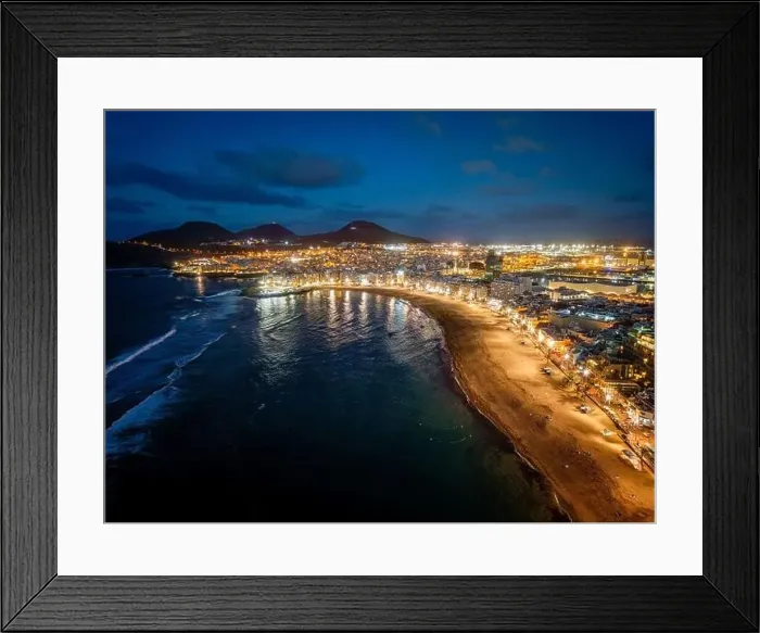 Framed Print : Aerial view of Playa de las Canternas at sunset, Las Palmas de Gran Canaria, Gran Canaria, Spain Framed Print : Aerial view of Playa de las Canternas at sunset, Las Palmas de Gran Canaria, Gran Canaria, Spain