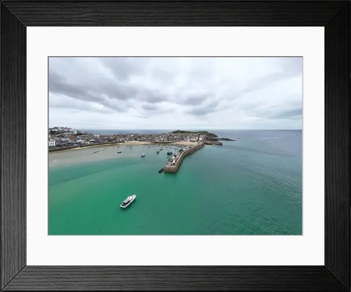 Framed Print : St Ives Cornwall on calm summers day drone, aerial Framed Print : St Ives Cornwall on calm summers day drone, aerial