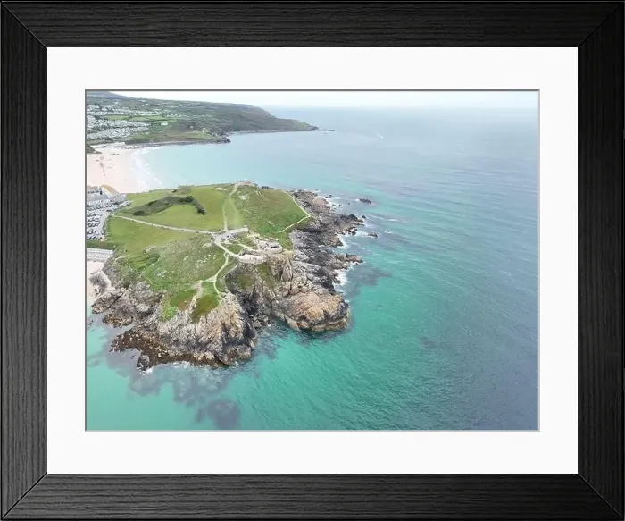 Framed Print : St Ives Head Cornwall UK drone, aerial, view from air Framed Print : St Ives Head Cornwall UK drone, aerial, view from air