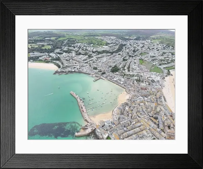 Framed Print : St Ives Cornwall UK Overhead birds eye drone aerial view Framed Print : St Ives Cornwall UK Overhead birds eye drone aerial view