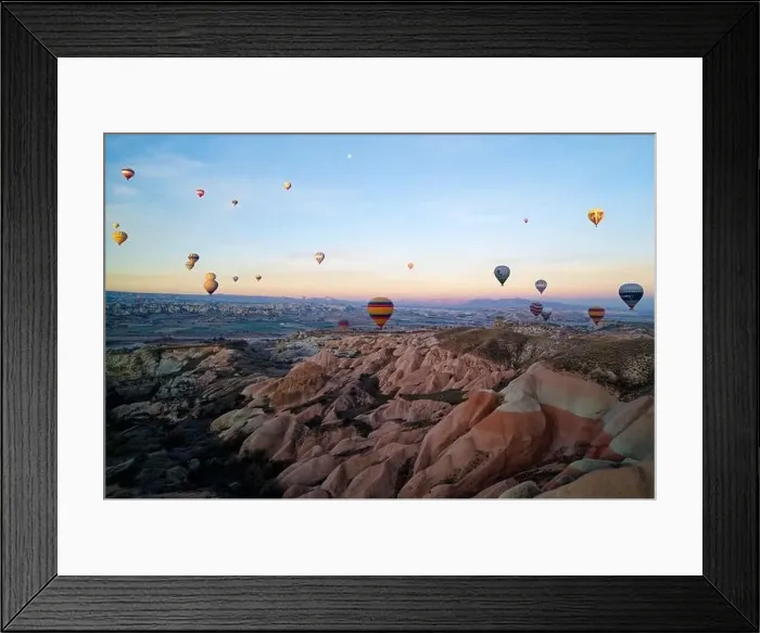 Framed Print : Hot air balloon flight in Goreme in Turkey during sunrise Framed Print : Hot air balloon flight in Goreme in Turkey during sunrise