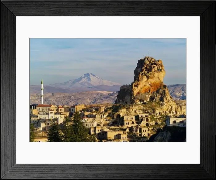Framed Print : View of the Ortahisar Castle in between the red leaves in Cappadocia Framed Print : View of the Ortahisar Castle in between the red leaves in Cappadocia