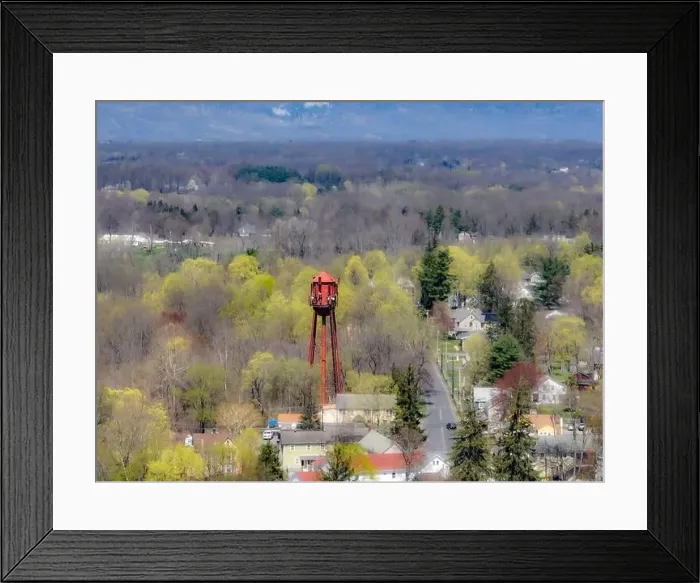 Framed Print : Spring afternoon aerial photo of the water tower located in the hamlet of Wallkill Framed Print : Spring afternoon aerial photo of the water tower located in the hamlet of Wallkill