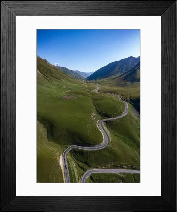Framed Print : Road in the Georgian mountains in autumn. Landscapes of the Georgian Military Road, Georgia, view from above