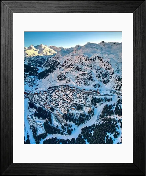 Framed Print : Breathtaking beautiful panoramic aerial view on Snow Alps - winter mountain peaks around French Alps mountains