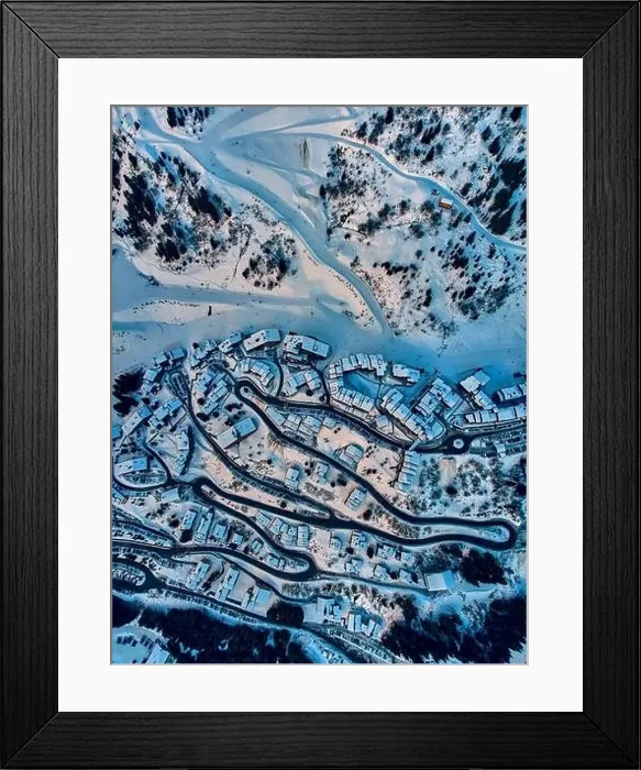 Framed Print : Breathtaking beautiful panoramic aerial view on Snow Alps - winter mountain peaks around French Alps mountains