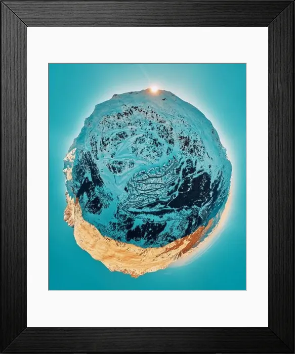 Framed Print : Breathtaking panoramic aerial 360 panorama little planet view on Snow Alps - winter mountain peaks around French Alps Framed Print : Breathtaking panoramic aerial 360 panorama little planet view on Snow Alps - winter mountain peaks around French Alps