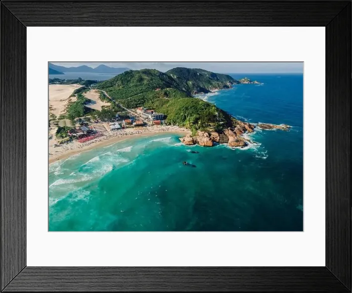 Framed Print : Popular holiday beach with cape and Atlantic ocean with waves in Brazil. Aerial view Framed Print : Popular holiday beach with cape and Atlantic ocean with waves in Brazil. Aerial view
