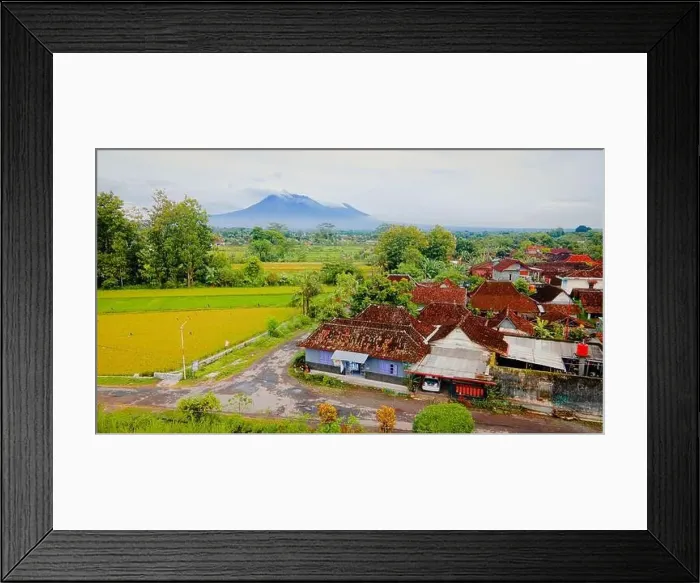 Framed Print : orning view of rice fields and mountains Framed Print : orning view of rice fields and mountains