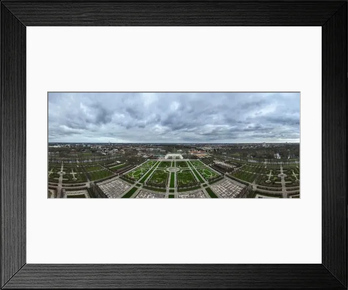 Framed Print : Aerial drone view on the Herrenhauser Gardens in Hannover, Germany. Aerial drone view. Castle gardens monument Framed Print : Aerial drone view on the Herrenhauser Gardens in Hannover, Germany. Aerial drone view. Castle gardens monument