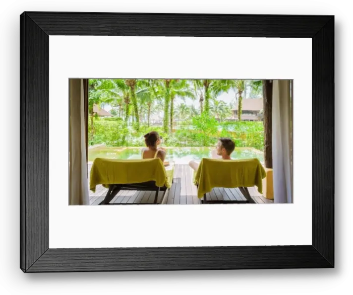 Framed Print : Modern house with a swimming pool, modern pool villa at the beach, luxury villa Framed Print : Modern house with a swimming pool, modern pool villa at the beach, luxury villa