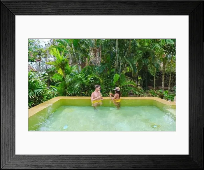 Framed Print : Modern house with a swimming pool, modern pool villa at the beach, luxury villa Framed Print : Modern house with a swimming pool, modern pool villa at the beach, luxury villa