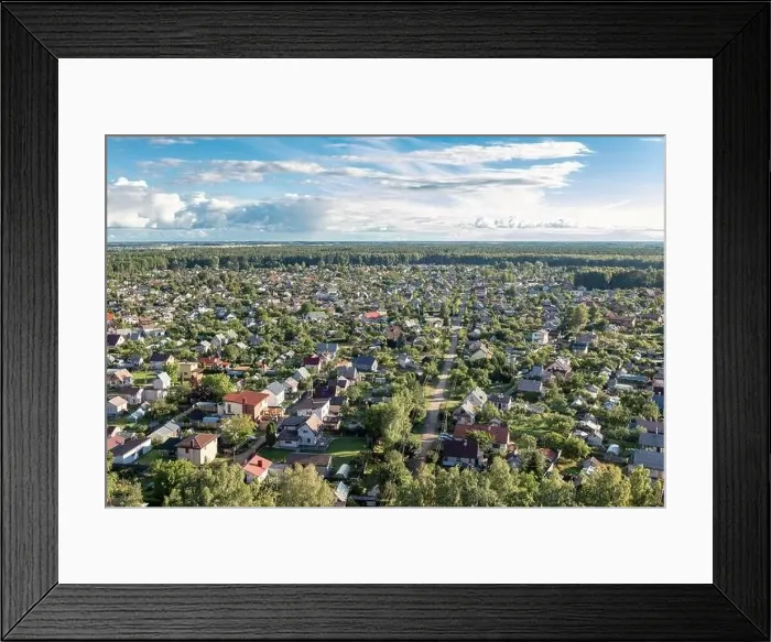 Framed Print : Collective gardens, a settlement in the middle of the forest photographed from a hot air balloon Framed Print : Collective gardens, a settlement in the middle of the forest photographed from a hot air balloon