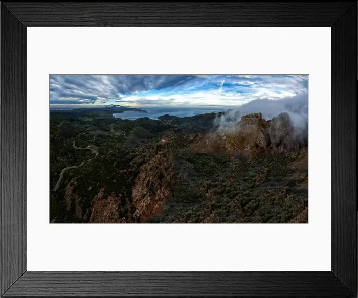 Framed Print : Aerial landscape view of the Castello del Volterraio and Portoferraio bay on Elba Island