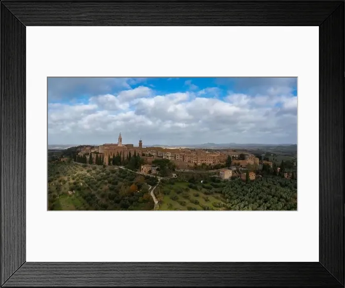 Framed Print : Drone panorama view of the Tuscan hilltop village of Pienza Framed Print : Drone panorama view of the Tuscan hilltop village of Pienza