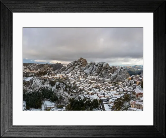 Framed Print : Village of Pietrapertosa in the piccolo Dolomiti region of southern Italy in winter Framed Print : Village of Pietrapertosa in the piccolo Dolomiti region of southern Italy in winter
