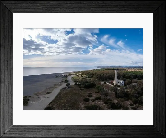Framed Print : Drone landscape view of Punta Alice beach and lighthouse in Calabria Framed Print : Drone landscape view of Punta Alice beach and lighthouse in Calabria