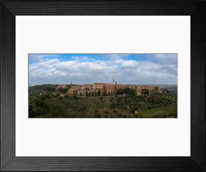 Framed Print : Drone panorama view of the Tuscan hilltop village of Pienza Framed Print : Drone panorama view of the Tuscan hilltop village of Pienza