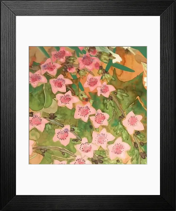 Framed Print : Oriental floral watercolor design on a textured background Framed Print : Oriental floral watercolor design on a textured background