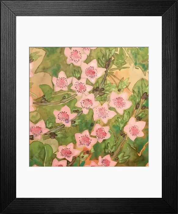 Framed Print : Oriental floral watercolor design on a textured background Framed Print : Oriental floral watercolor design on a textured background