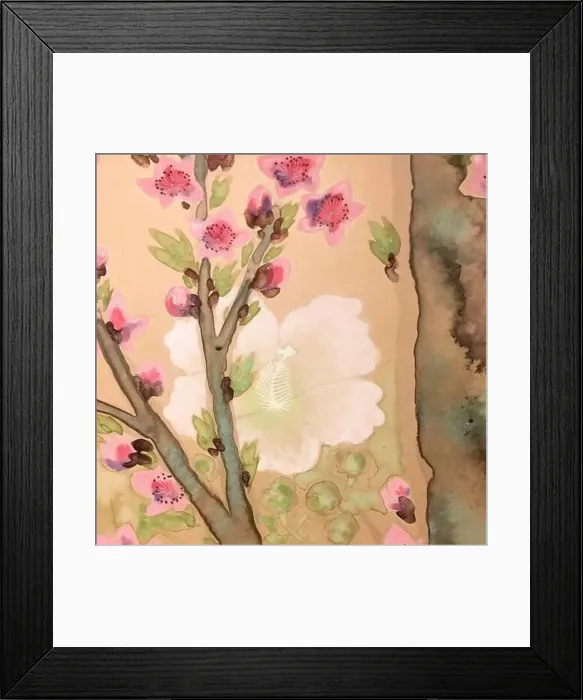 Framed Print : Oriental floral watercolor design on a textured background Framed Print : Oriental floral watercolor design on a textured background