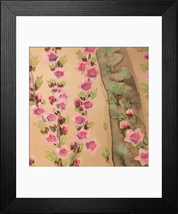 Framed Print : Oriental floral watercolor design on a textured background Framed Print : Oriental floral watercolor design on a textured background